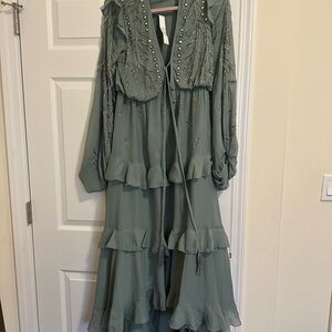 ASOS Sage Green Long Sleeve Dress with Embellishments